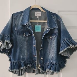 Hayden Denim Jacket with Ruffle Trim
